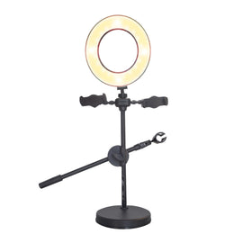 Aro de luz LED de 15,24 cm (6) con pedestal ajustable y soportes plegables para celulares  AUDIOBAHN   ALS674