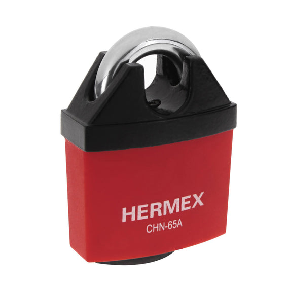 Candado de hierro 65 mm gancho protegido, llave anti-ganzúa  HERMEX  CHN-65A