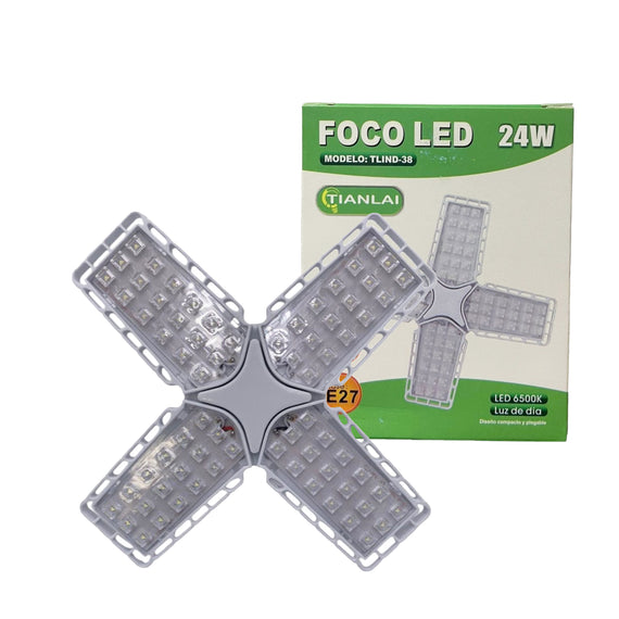 Foco led 24w 4 Aletas tipo cruz plegables, Luz Fria  TIANLAI  E27W24T24