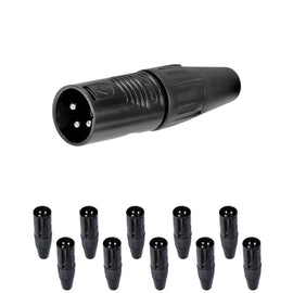 PAQ. 10 PZAS. DE Plug XLR Macho 3 pines, metálico negro  REAN   RC3M-BAG(10)