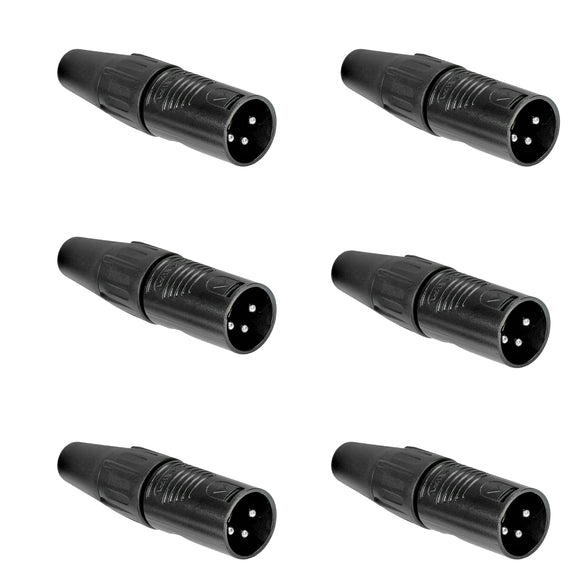 PAQ. 6 PZAS. DE Plug XLR Macho 3 pines, metálico negro  REAN   RC3M-BAG(6)