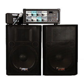 Combo de Mezcladora SOUNDTRACK Box Type de 8 Canales con Procesador MP3 y Bluetooth con 2 bafles 15" 200w  SHA-108BT